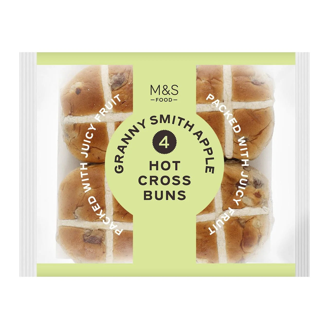M&S 4 Granny Smith Apple Hot Cross Buns