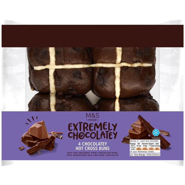 M&S Chocolatey Hot Cross Buns 4 Per Pack