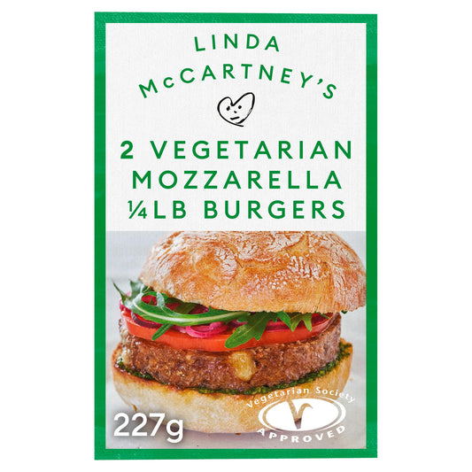 Linda McCartney's 2 Vegetarian Mozzarella 1/4 LB Burgers 227g