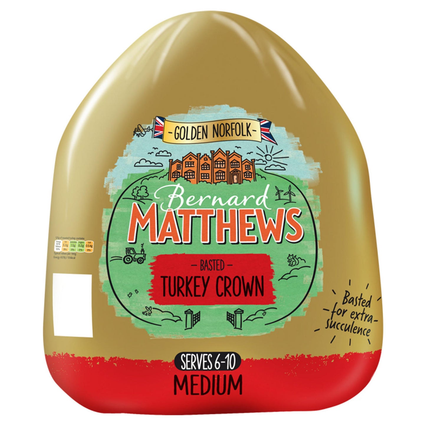 Bernard Matthews Golden Norfolk Basted Turkey Crown Medium (2-3kg) serves 6-10